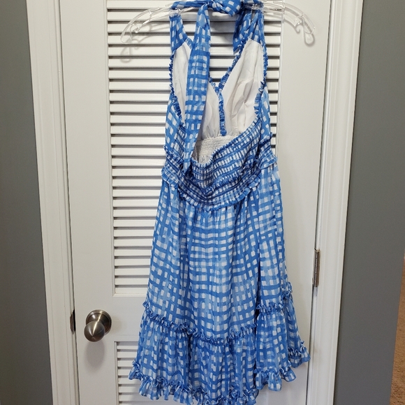 Lilly Pulitzer Cailee Halter DlBlue Gingham Feelin Beachy Ruffle Dress. Small - Picture 7 of 9